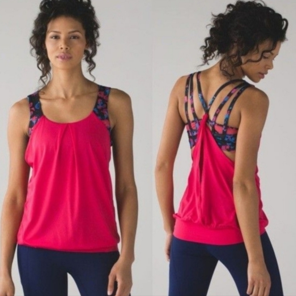 Lululemon Athletica Red and Black Patterned Tank Sz 4